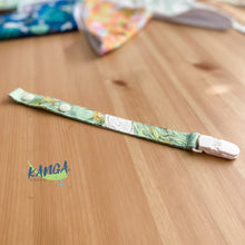 Load image into Gallery viewer, Cute Green Cockatoo Australian bandana dribble bib &amp; dummy pacifier clip, Adjustable, Gender neutral green, Baby shower gift
