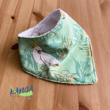 Load image into Gallery viewer, Cute Green Cockatoo Australian bandana dribble bib &amp; dummy pacifier clip, Adjustable, Gender neutral green, Baby shower gift
