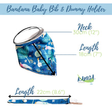 Load image into Gallery viewer, Cute Tropical Australia bandana dribble bib &amp; dummy pacifier clip, Adjustable, Gender neutral white and green, Baby shower gift
