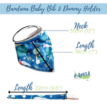 Load image into Gallery viewer, Cute Tropical Australia bandana dribble bib &amp; dummy pacifier clip, Adjustable, Gender neutral white and green, Baby shower gift
