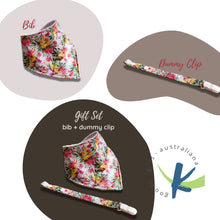 Load image into Gallery viewer, Cute Australia Garden bandana dribble bib &amp; dummy pacifier clip, Adjustable, Baby shower gift set
