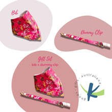 Load image into Gallery viewer, Cute Wild Bouquet Australian bandana dribble bib &amp; dummy pacifier clip, Adjustable, Pink, Baby shower gift
