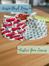 Load image into Gallery viewer, Christmas Australian Bandana Dribble Bib, Adjustable, Gender neutral, white, green, pink, blue Baby shower gift, bib for her, bib for him
