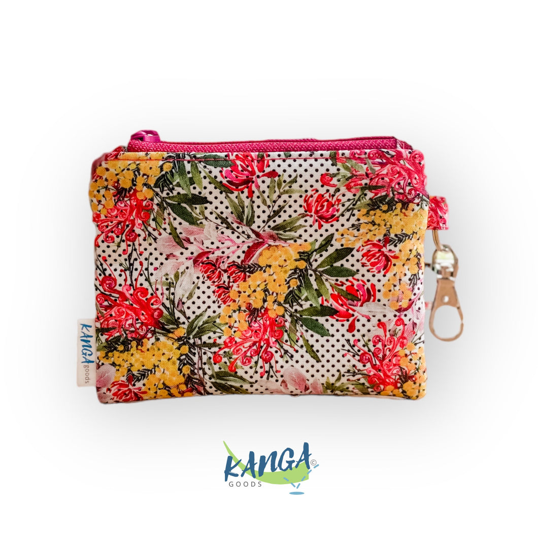 Wild Flowers Coin Purse, Face mask Pouch, Fabric Pouch, Cosmetic Purse, Stocking Stuffer, Travel Bag, Birthday Gift, Australiana Gift