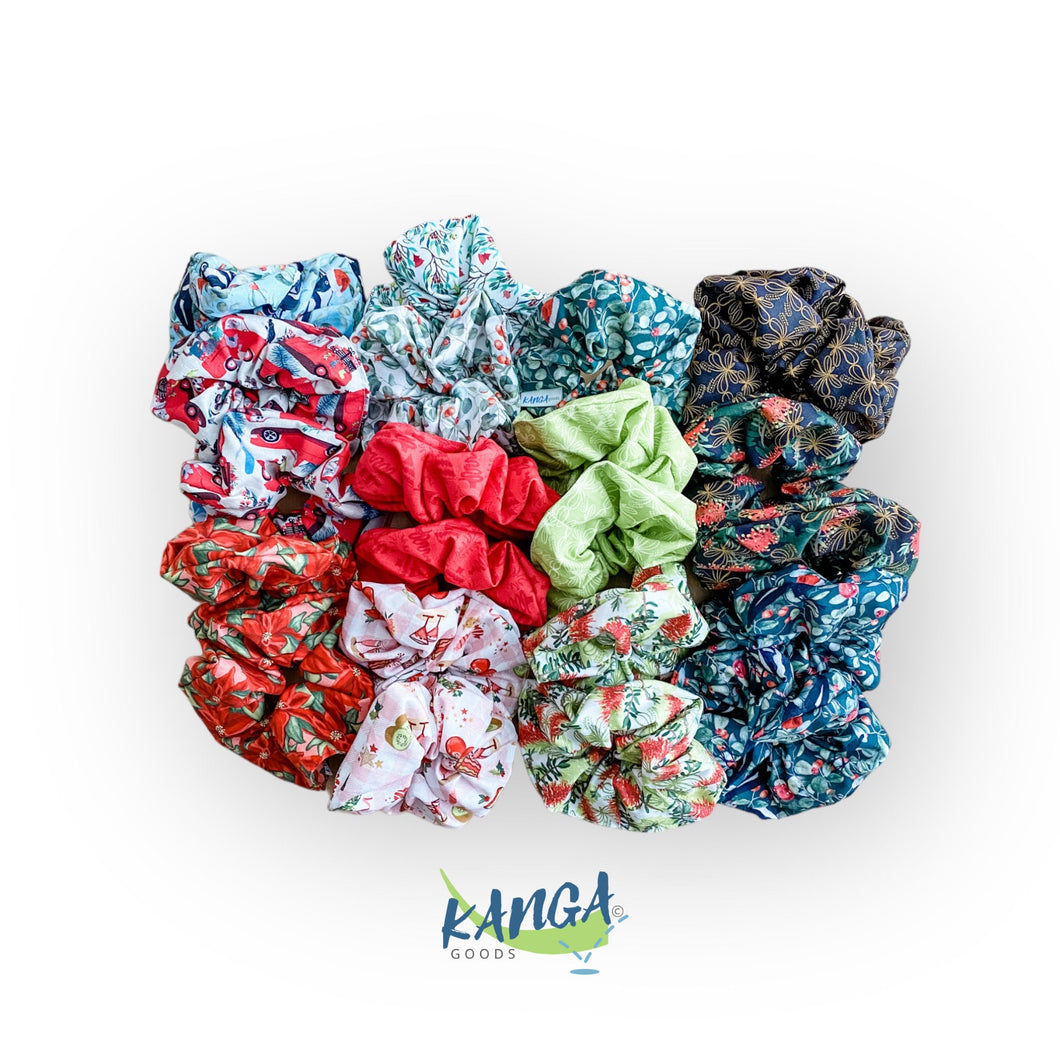 Christmas | Large Scrunchies, Cotton Australiana Scrunchie, Schrunchy with Bow, Gifts for Her, Stocking Stuffer, Christmas Gift