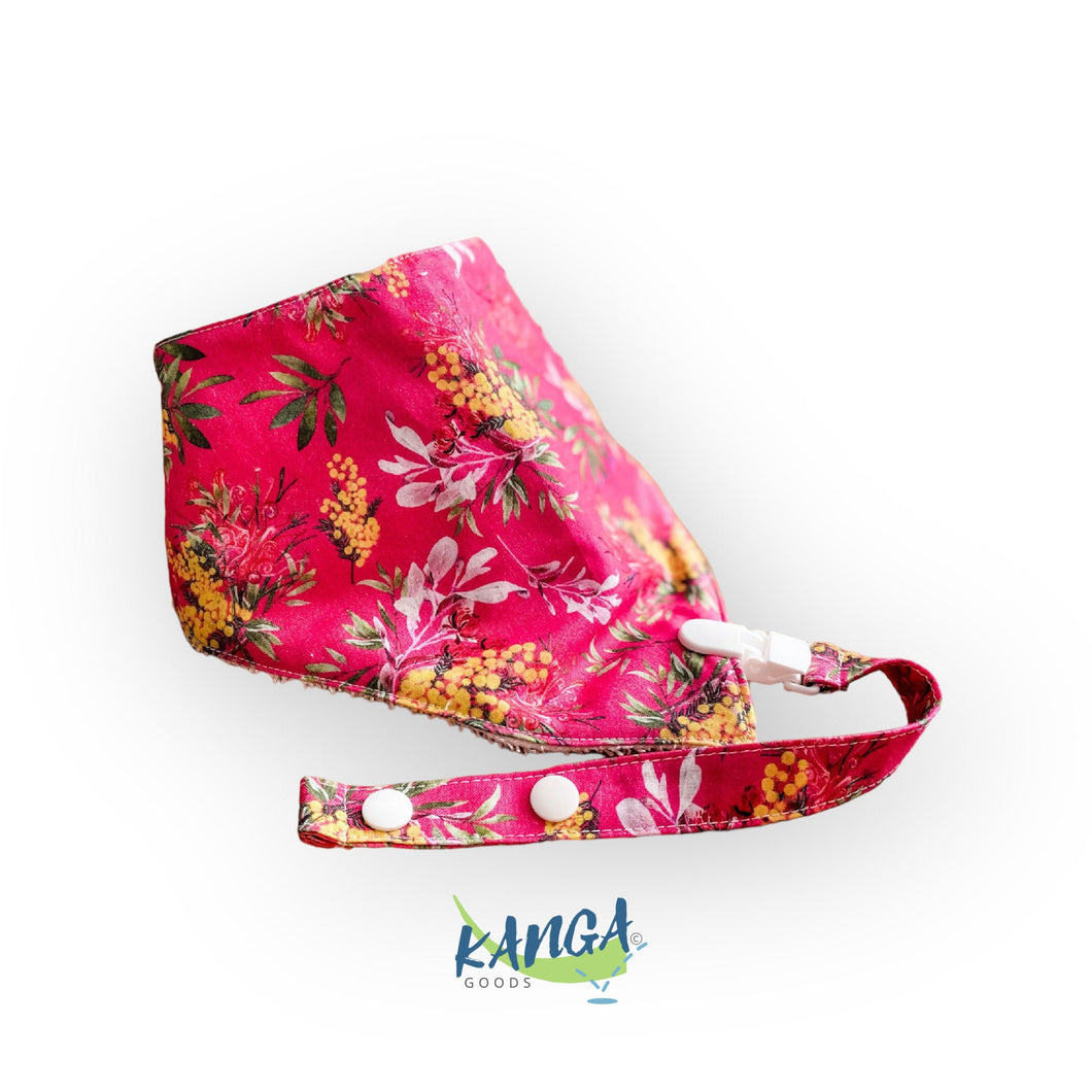 Cute Wild Bouquet Australian bandana dribble bib & dummy pacifier clip, Adjustable, Pink, Baby shower gift