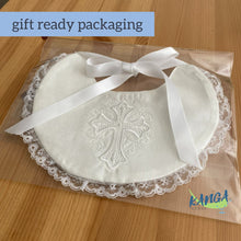 Load image into Gallery viewer, Baptism Bib with Embroidered Cross
