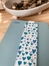 Load image into Gallery viewer, A4 &amp; A5 Pen Holder Bookmark  White with Blue Hearts
