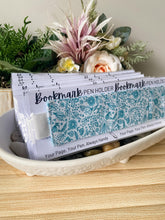 Load image into Gallery viewer, A4 &amp; A5 Pen Holder Bookmark  Aqua Blue Floral
